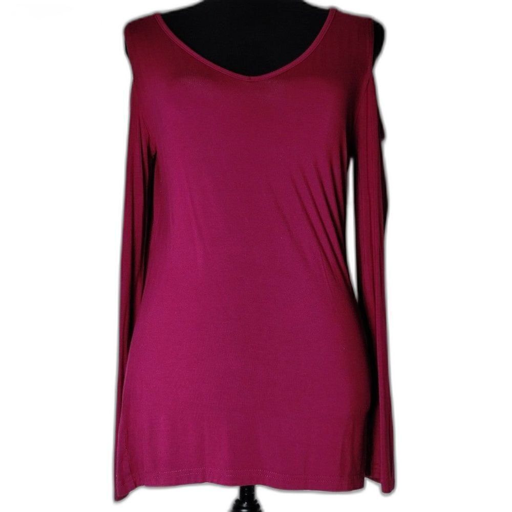 Herlollychips‎ Burgundy,Wine Round Neck Cold Shoulder Blouse Women's Size XL